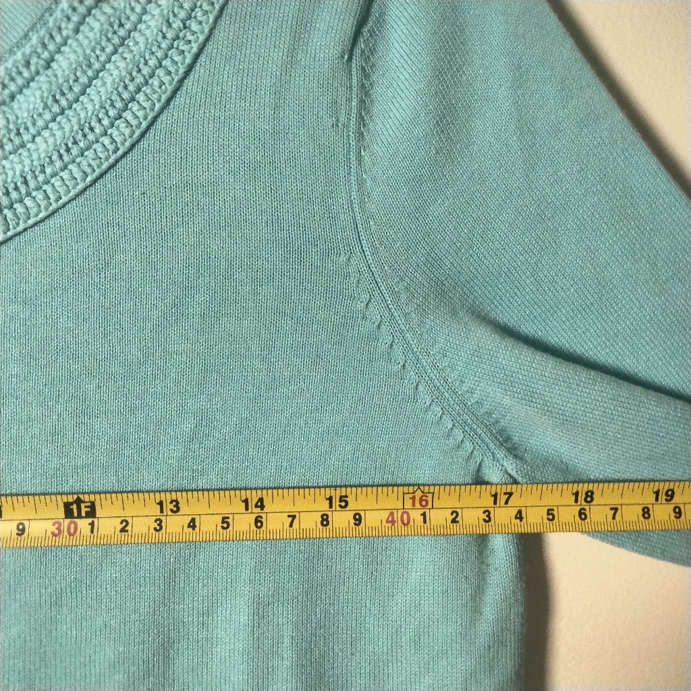 Talbots Cardigan Sweater 3/4 Sleeve Crocheted Yoke Neckline - Picture 4 of 7